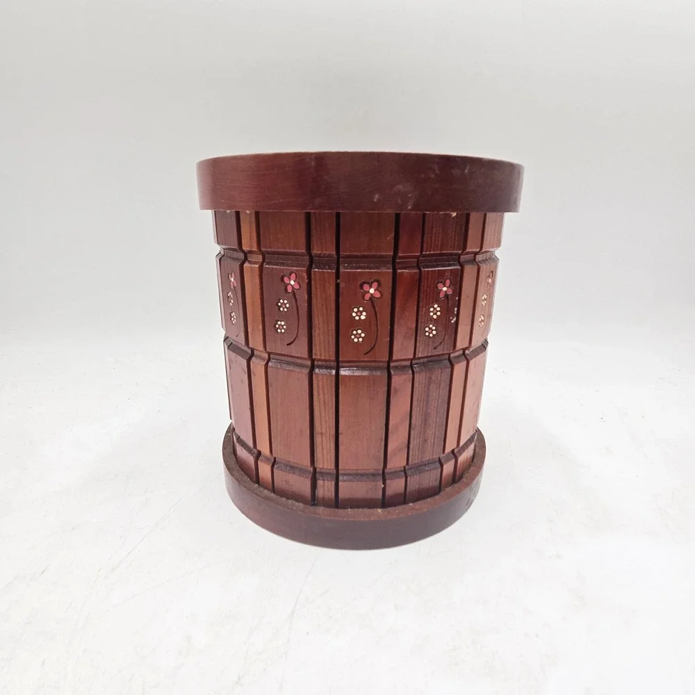 Redwood Planters & Crafts by Luke Wooden Barrel Planter Hand Painted Floral